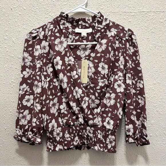 2 for 30✨Monteau Los Angeles Brown Floral Blouse - Picture 1 of 7